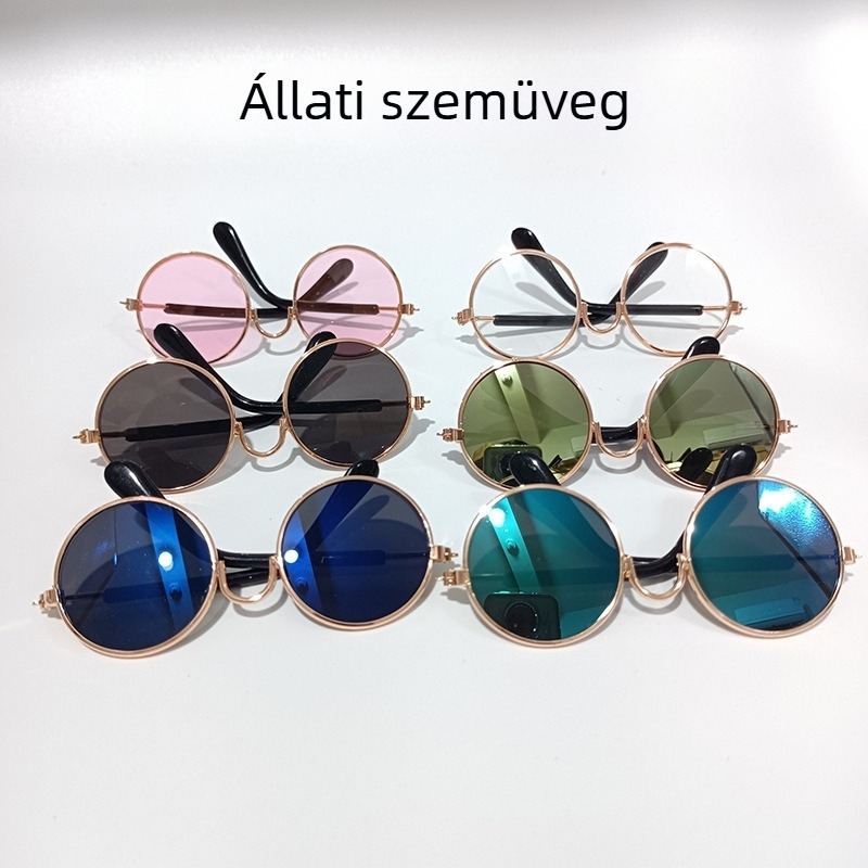 Háziállat napszemüveg macskáknak és kutyáknak — fém keret, univerzális illeszkedés, hip-hop stílus