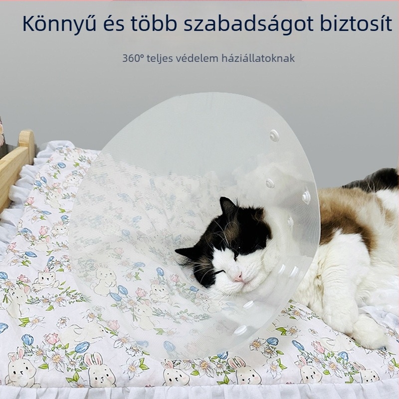 Elizabeth gallér macskáknak, anti harapás, anti nyalogatás, átlátszó, mélyített és kinyújtott fejvédő, műanyag, Pont-típusú minta