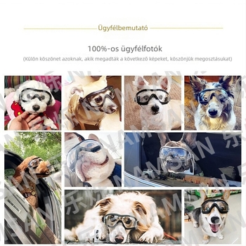Kutyavédő szemüveg polikarbonát lencsékkel, gumírozott keret, vízálló, szélálló, UV-védelem