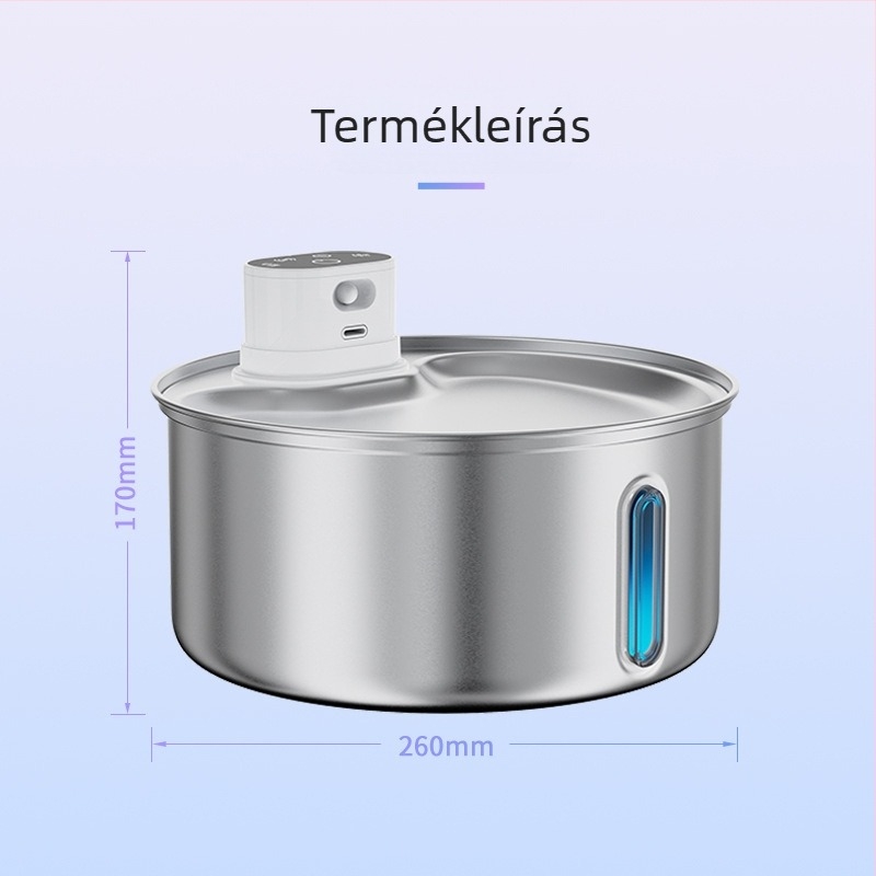 Vezeték nélküli vízadagoló háziállatok számára, csendes, nagy kapacitású, automatikus keringés, rozsdamentes acél