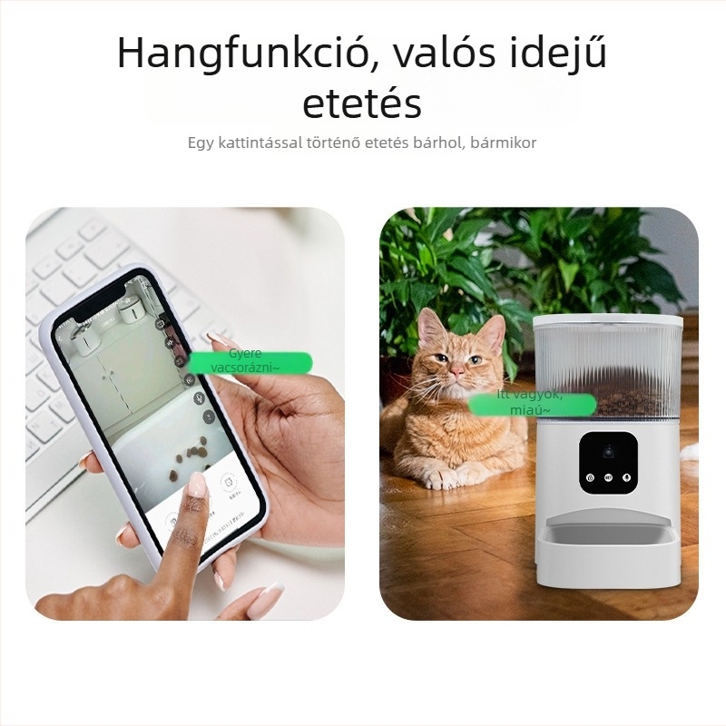 Kisállat automatikus etető, intelligens időzített etetéssel, távoli hangvezérléssel és videóval otthoni használatra