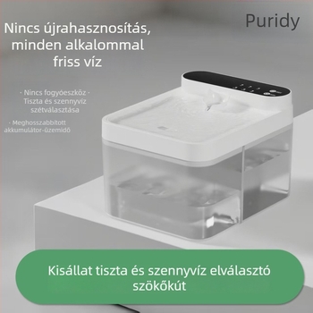 Egyedi kisállat vízadagoló, tiszta és piszkos víz szétválasztásával, levehető dizájn, automatikus etetés macskáknak és kutyáknak, átlátható, vezeték nélküli