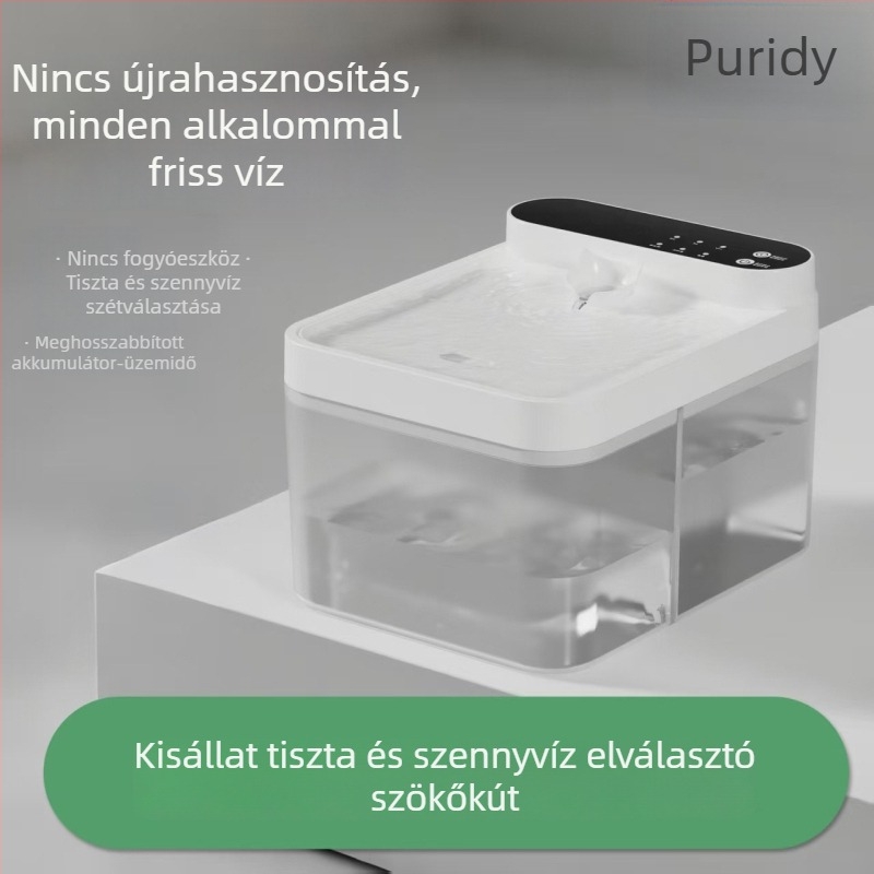 Egyedi kisállat vízadagoló, tiszta és piszkos víz szétválasztásával, levehető dizájn, automatikus etetés macskáknak és kutyáknak, átlátható, vezeték nélküli