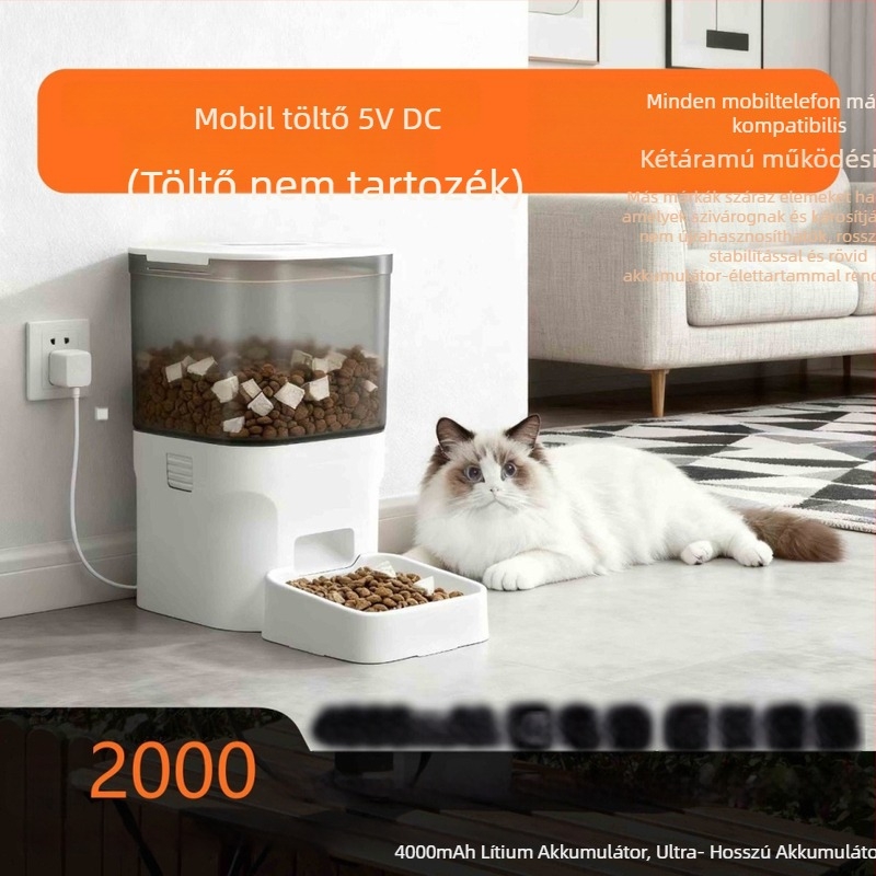 Intelligens kisállat etető macskáknak és kutyáknak, 4L kapacitás, leválasztható kialakítás, beépített 18650-es akkumulátor, modell ATX4, tömeg 1,1 kg, alkalmazás nem támogatott