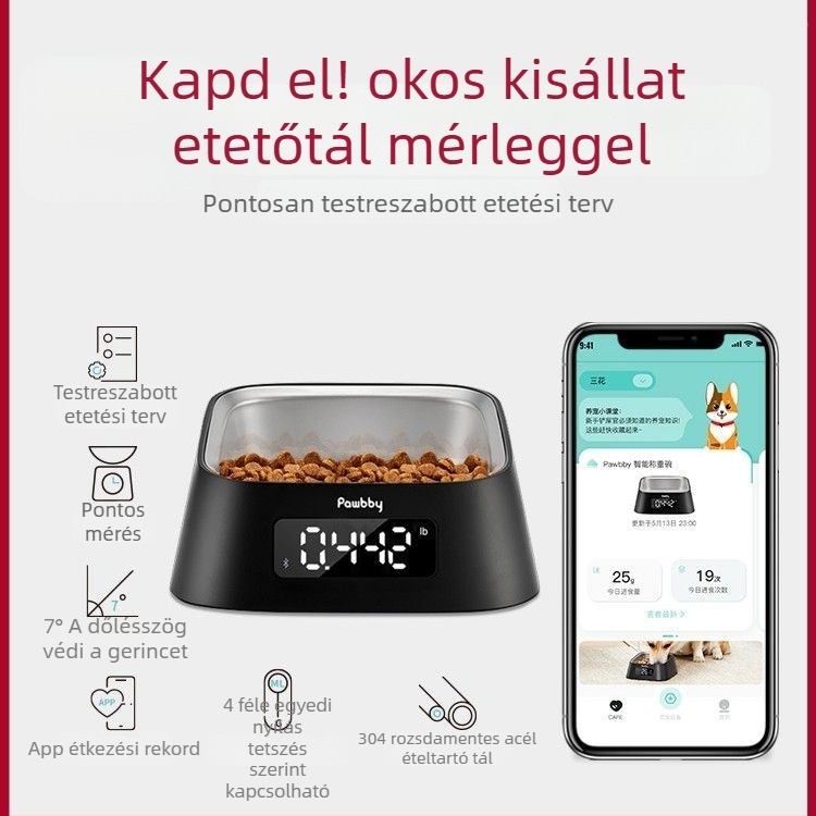 PAWBBY intelligens háziállat tál, etetés és étkezés naplózással, tudományos etetés, intelligens testsúly-kezelés, fekete, időzített automatikus etetés