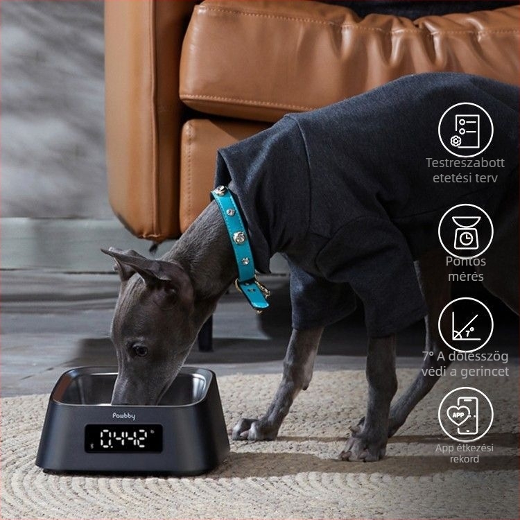 PAWBBY intelligens háziállat tál, etetés és étkezés naplózással, tudományos etetés, intelligens testsúly-kezelés, fekete, időzített automatikus etetés