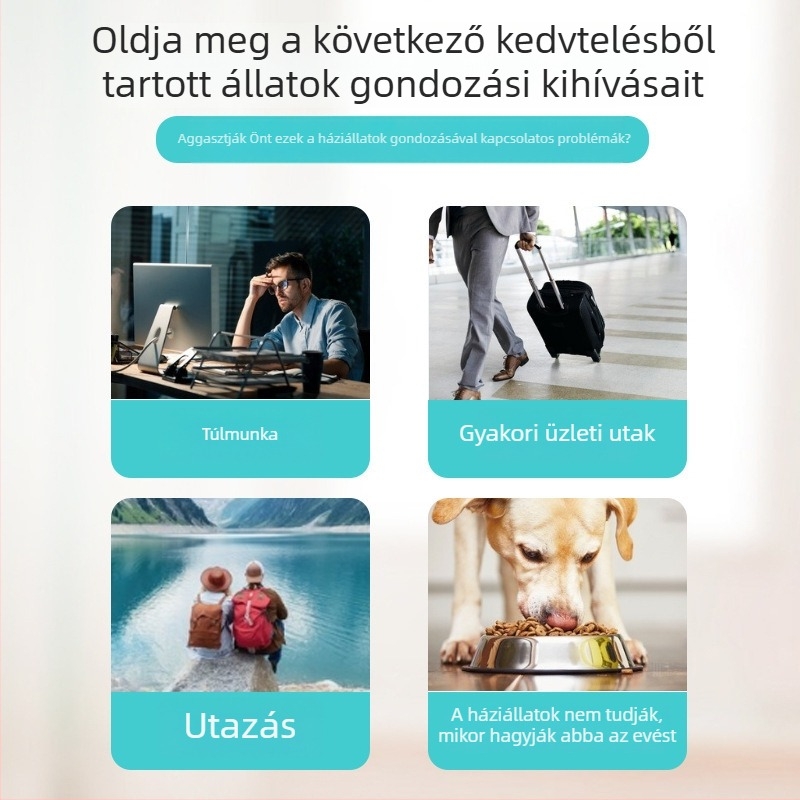 Okos, akasztott ketrecre szerelhető automata etető macskáknak és kutyáknak