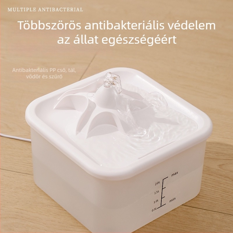 Macska- és kutyák számára vízadagoló automatikus keringéssel, filtrációval és csendes működéssel