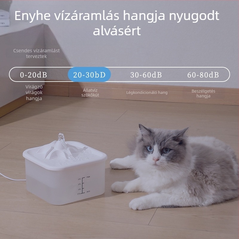 Macska- és kutyák számára vízadagoló automatikus keringéssel, filtrációval és csendes működéssel