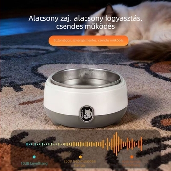 Mini macska vízadagoló állandó hőmérséklettel és fűtéssel, rozsdamentes acél belső tál