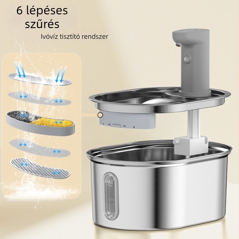 Rozsdamentes acél macska vízadagoló SPF-03-Tr, vezeték nélküli, automatikus keringés, levehető, alkalmas macskáknak és a kutyáknak