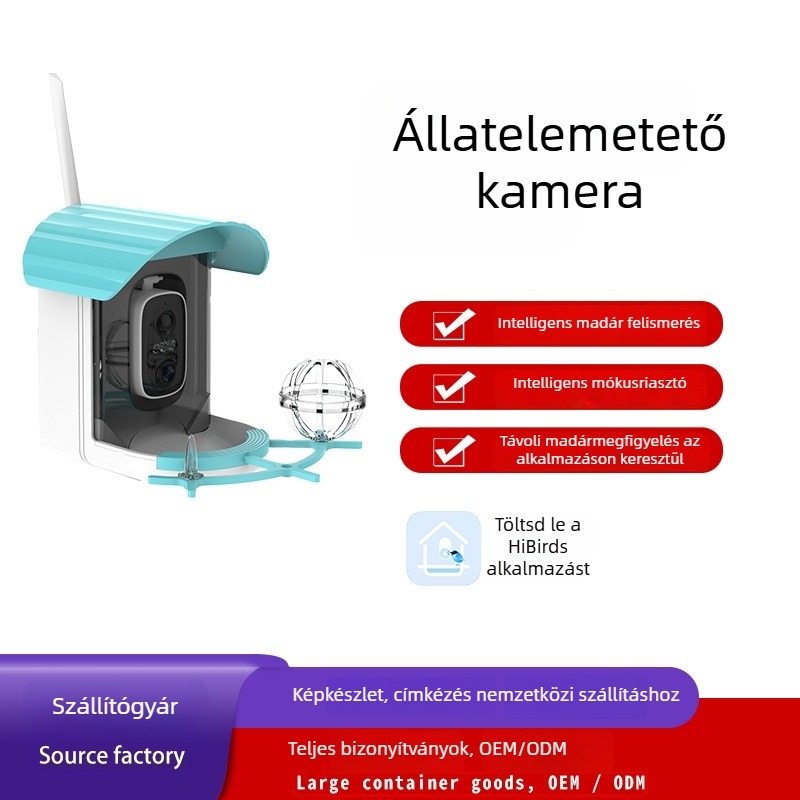 Okos kolibri etető kamera, napelemes, leválasztható, alkalmazással kompatibilis, modell D3-B15