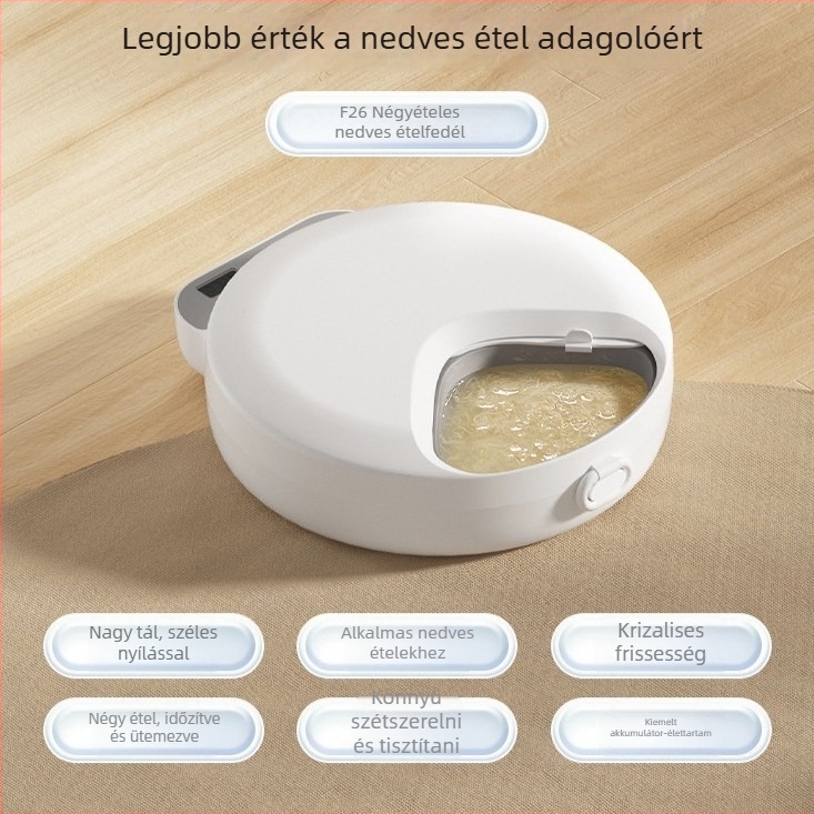 Intelligens etetőautomat kisállatok számára frissesség megőrzésével, időzítéssel, nagy kapacitású négy adagra, száraz és nedves ételhez, vezeték nélküli