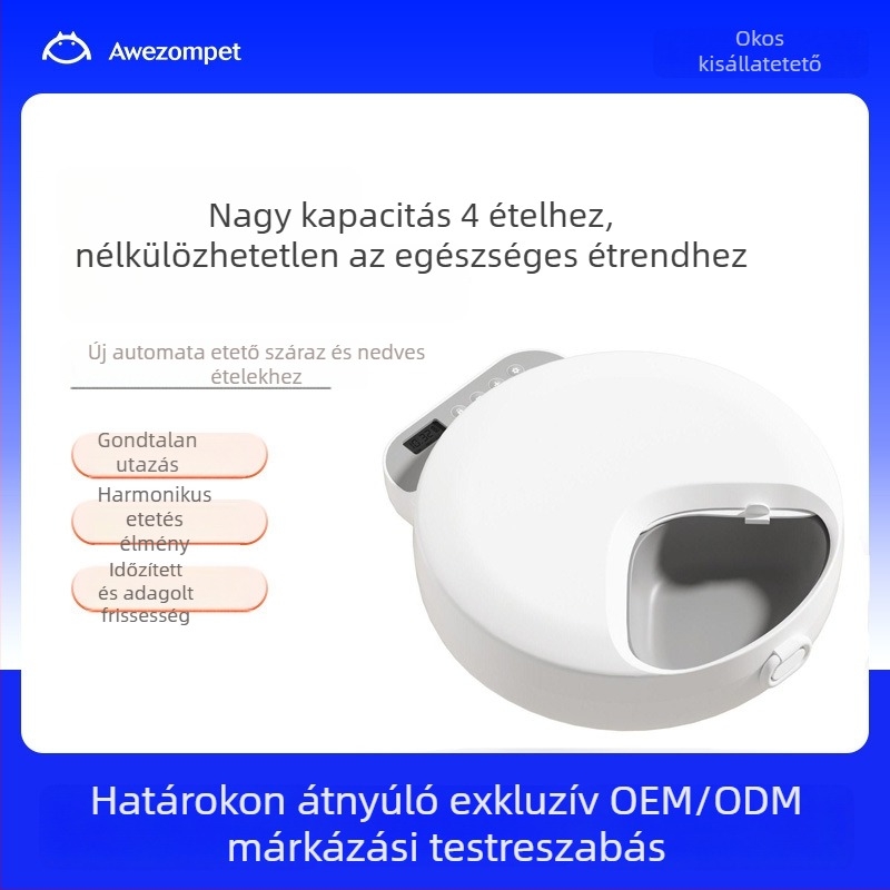 Intelligens etetőautomat kisállatok számára frissesség megőrzésével, időzítéssel, nagy kapacitású négy adagra, száraz és nedves ételhez, vezeték nélküli
