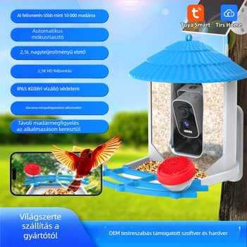 AI madárfelismeréssel ellátott intelligens madáretető, napelemes működés, vezérlés alkalmazáson keresztül, modell Q27, leválasztható, beépített 4000mAh akkumulátor