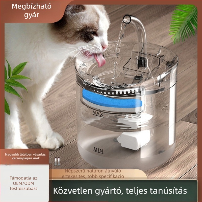 Macska- és kutya vízadagoló automatikus keringéssel és szűrőrendszerrel, folyó vízű tál