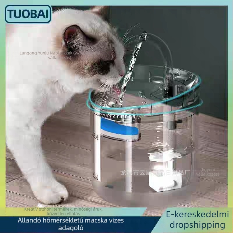 Macska- és kutya vízadagoló automatikus keringéssel és szűrőrendszerrel, folyó vízű tál