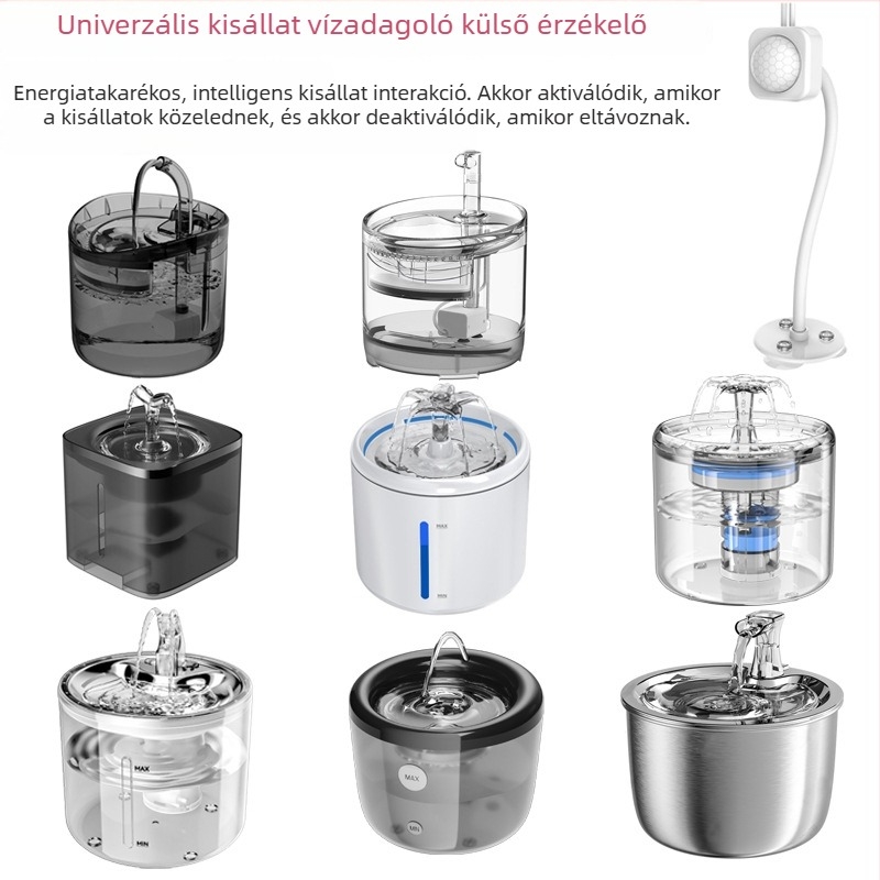 Intelligens macska- és kutyavízadagoló infravörös hőmérséklet-szenzorral, USB táplálás, univerzális kompatibilitás