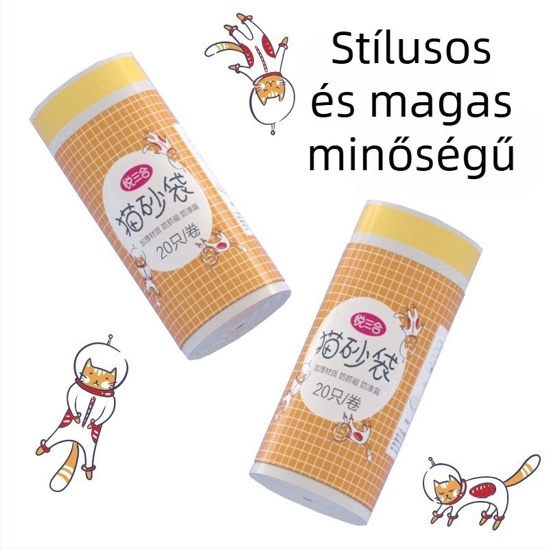 Macskaalomtálcához hulladékszacskók, vastag HDPE, húzózsinórral, egyszer használatos, 50 darab