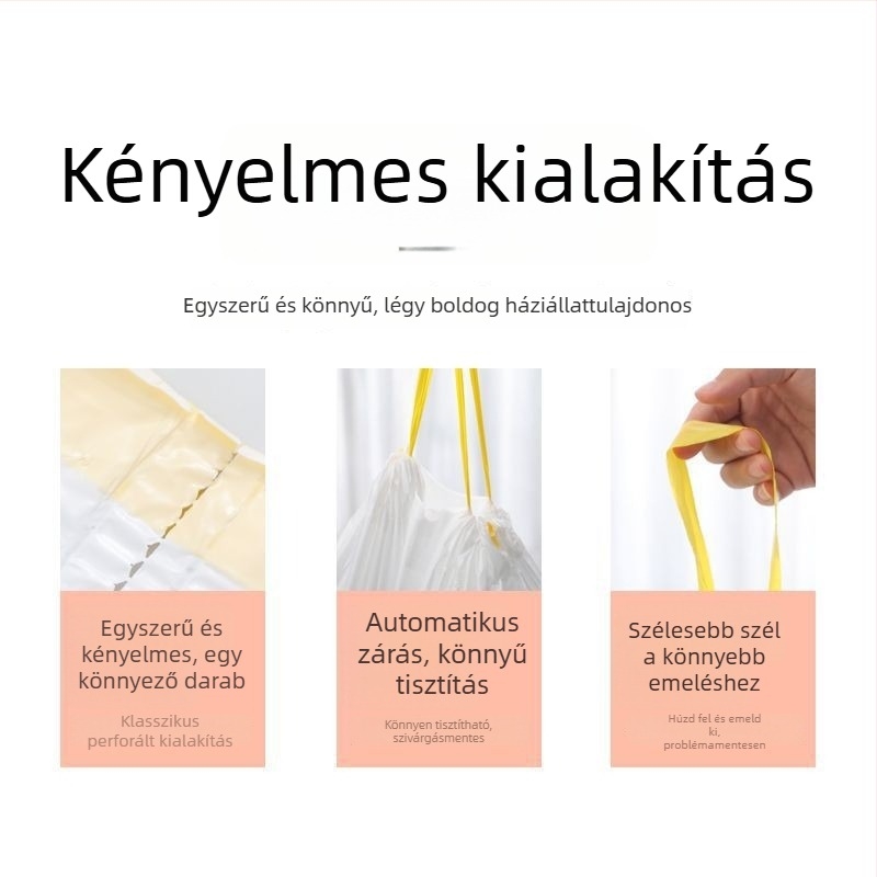 Macskaalomtálcához hulladékszacskók, vastag HDPE, húzózsinórral, egyszer használatos, 50 darab