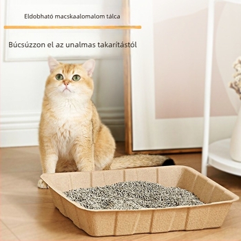 Egyszer használatos macskatálca, cserélhető betéttel, hordozható, biológiailag lebomló, nagy méret