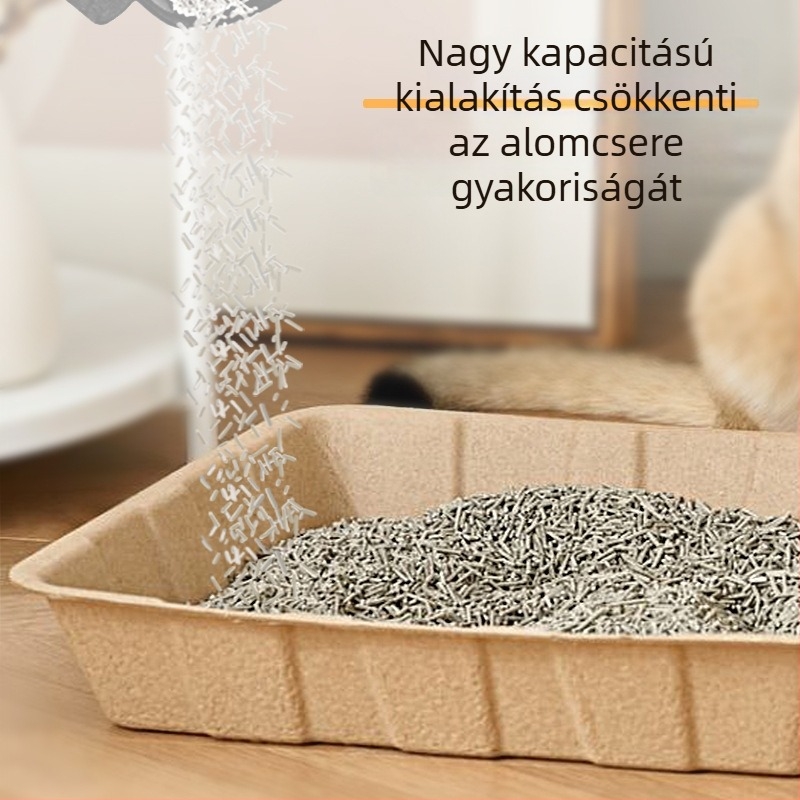 Egyszer használatos macskatálca, cserélhető betéttel, hordozható, biológiailag lebomló, nagy méret