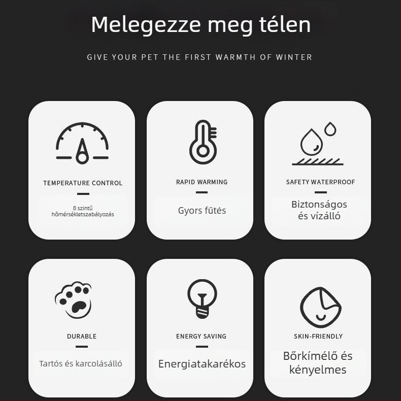 Kutyáknak szánt elektromos fűtőpad, plüss anyag, nem mosható