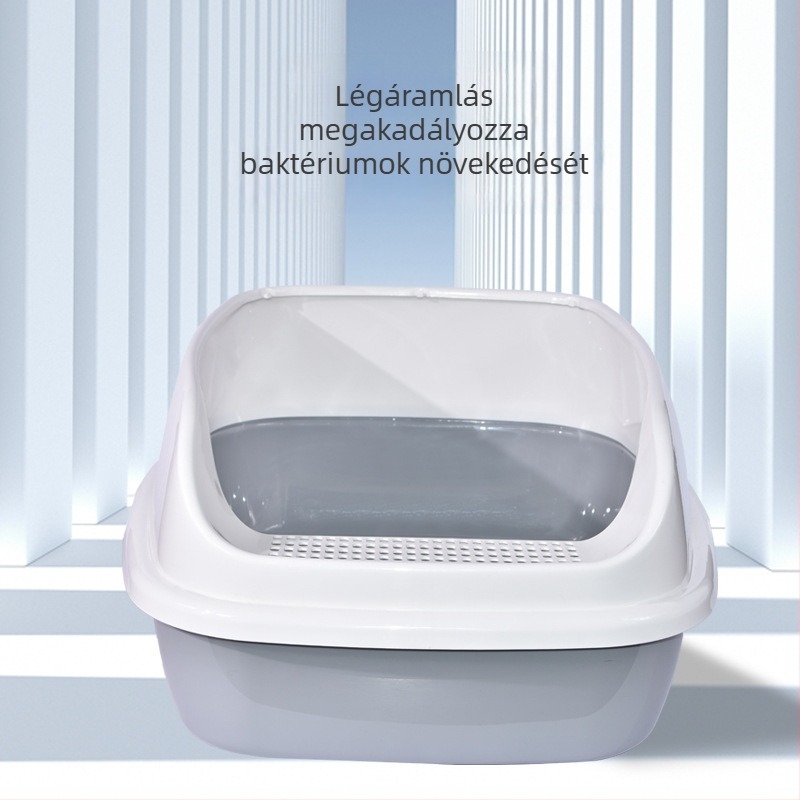 Félig zárt macskaalomtál emelt kivitelben, nagy kapacitás, ABS műanyagból, fröccsenés elleni lapát