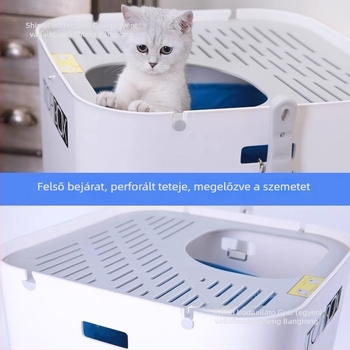 Macska toalett felső belépéssel, négyszögletes, teljesen zárt, ABS műanyagból