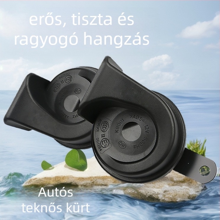 Autós kürt, modell K8001 univerzális, 12V/24V, impedancia 12 Ω, hangnyomás 105–118 dB