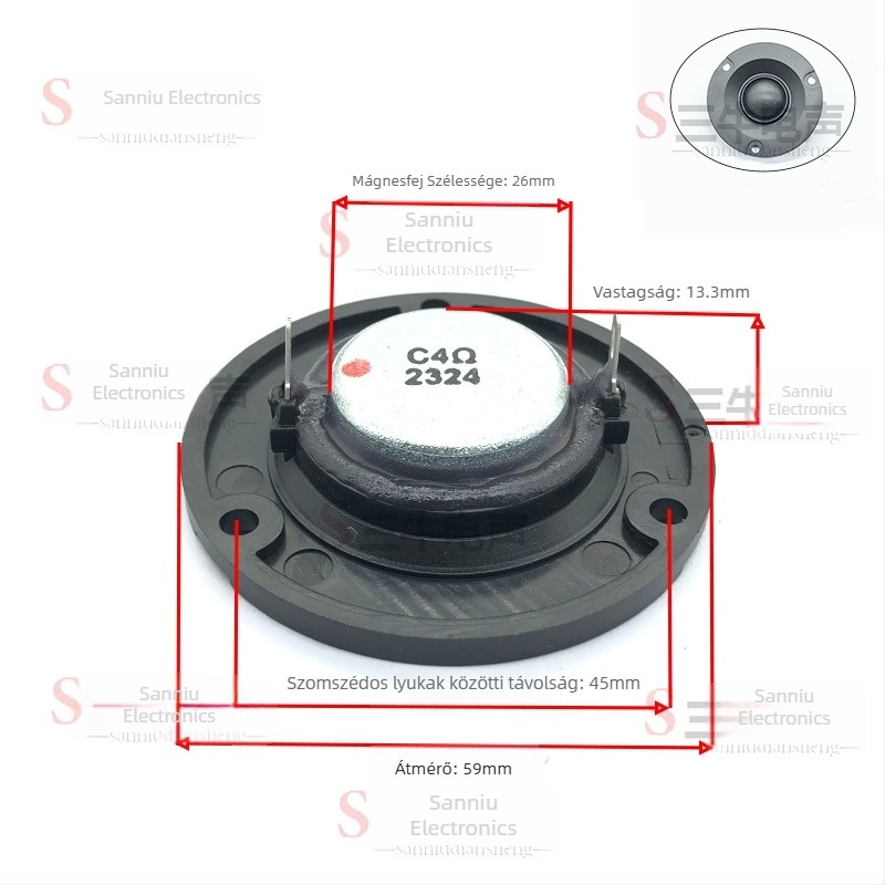 Tweeter selyem-dóm, 4 Ω, 10 W, hangfalakhoz
