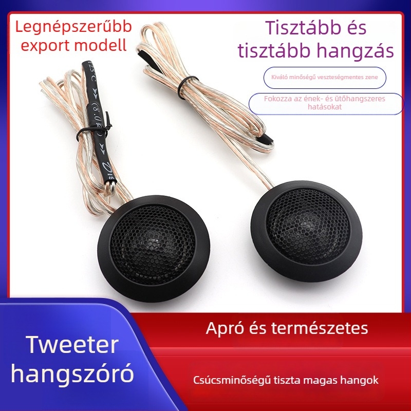 Autóhifi magas hangszóró (tweeter), modell Tweeter, impedancia 4 Ω, érzékenység 91 dB, univerzális kompatibilitás.