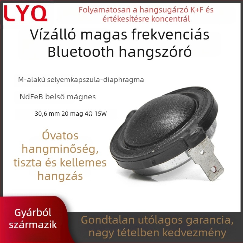 Bluetooth hangszóró selyem membránnal, mozgó tekercs, belső mágneses kör, IPX7 vízálló