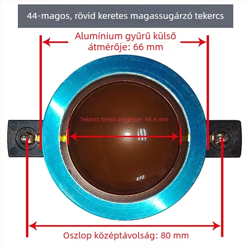 44-tekercses tweeter hangtekercs, diafragma 44,5 mm, kürt meghajtófej, rövid keret, nagy teljesítményű polimer-kompozit membrán
