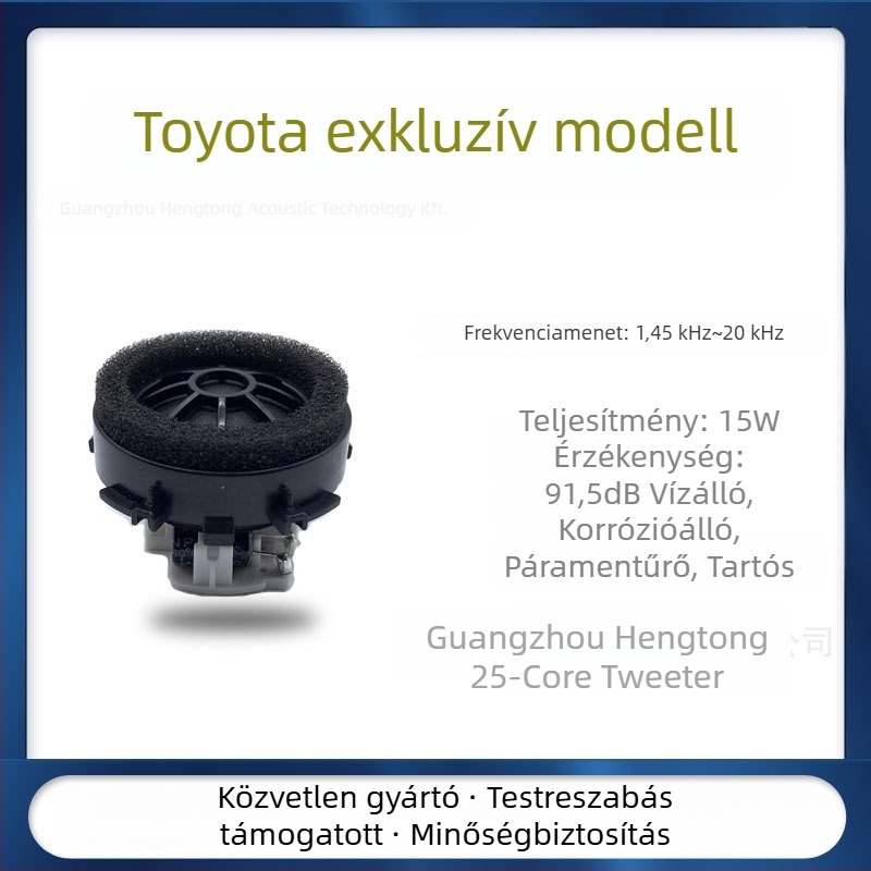 Toyota autóhifi 25‑magos tweeter, Toyota-specifikus, OEM logó testreszabás, kiváló hűség, 15W, 4Ω, 91.5 dB
