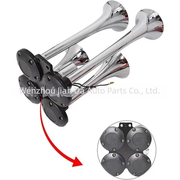 Négycsöves fém elektromos légkürt, modell jd4008, 150 dB, 600–750 Hz, 50 W, autókhoz, teherautókhoz és motorkerékpárokhoz