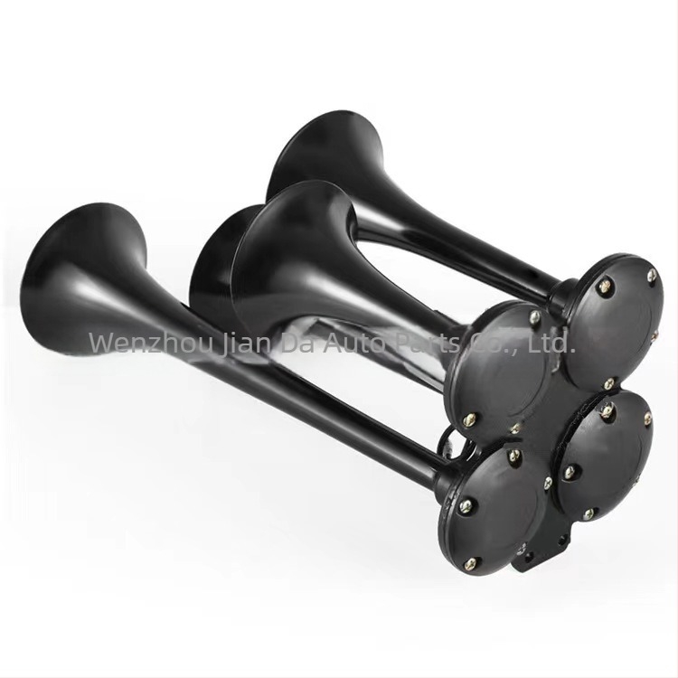 Négycsöves fém elektromos légkürt, modell jd4008, 150 dB, 600–750 Hz, 50 W, autókhoz, teherautókhoz és motorkerékpárokhoz