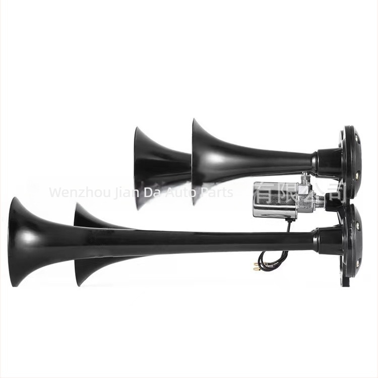 Négycsöves fém elektromos légkürt, modell jd4008, 150 dB, 600–750 Hz, 50 W, autókhoz, teherautókhoz és motorkerékpárokhoz