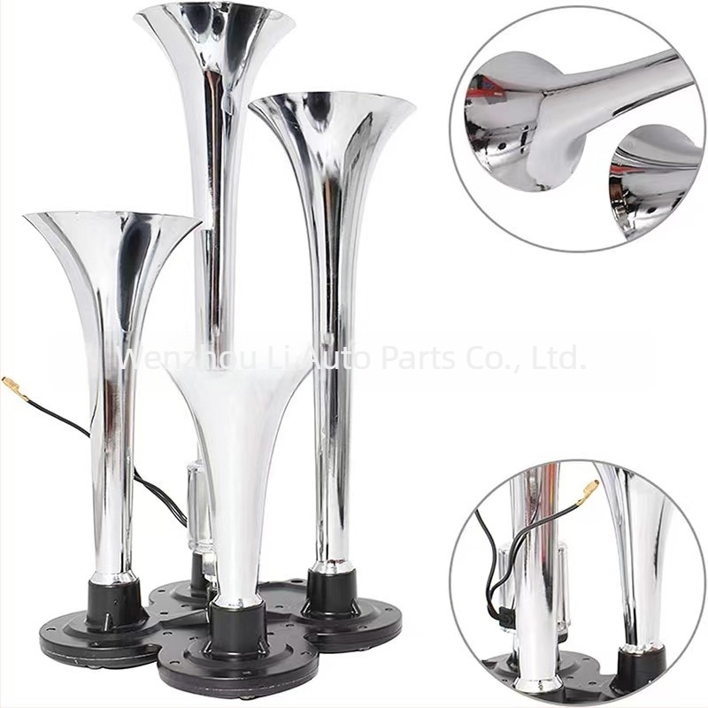 Négycsöves fém elektromos légkürt, modell jd4008, 150 dB, 600–750 Hz, 50 W, autókhoz, teherautókhoz és motorkerékpárokhoz