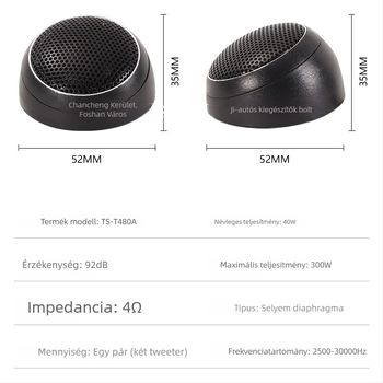 Autóhifi tweeter Ts-T480A, impedancia 4 Ω, érzékenység 92 dB, kompatibilis a 19-23 Lingpai Xiangyu
