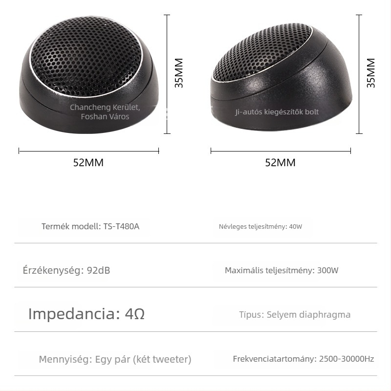 Autóhifi tweeter Ts-T480A, impedancia 4 Ω, érzékenység 92 dB, kompatibilis a 19-23 Lingpai Xiangyu