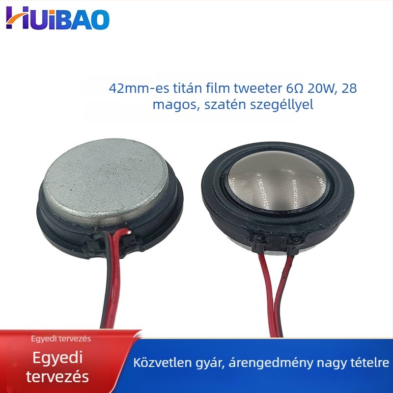 HB tweeter, diafragma nem papíros, belső mágneses felépítés, 1300 Hz, 360° sugárzás, autó- és otthoni hangrendszerek magas hangokhoz