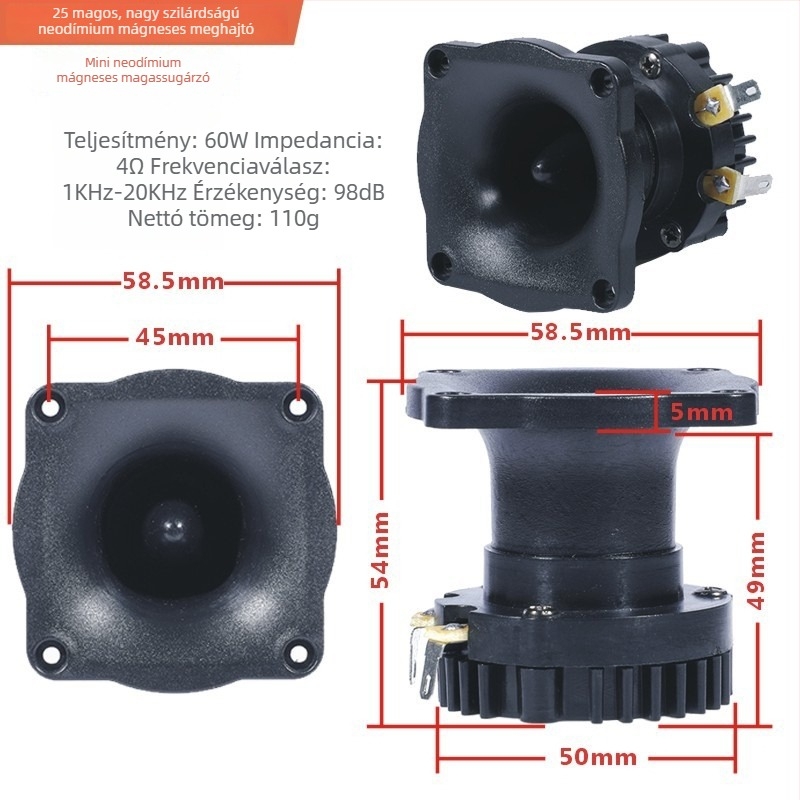 Neodím-mágneses horn tweeter nagy teljesítményű hangfalhoz, madárdal modul, oszlopra szerelhető hangsugárzó