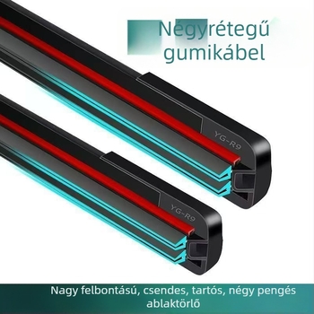 Autóüvegtörlő keret nélküli dizájn – U-alakú univerzális interfész, többfunkciós négyrétegű gumicsík, 12–24V motor, acéllemez + szilikoncsík