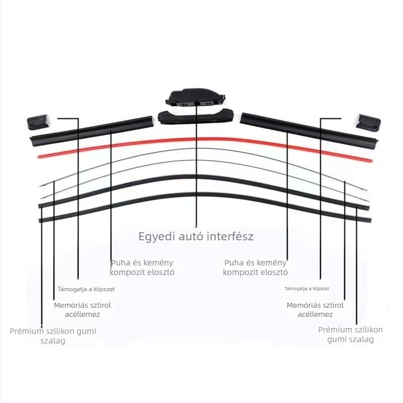 Autóüvegtörlő keret nélküli dizájn – U-alakú univerzális interfész, többfunkciós négyrétegű gumicsík, 12–24V motor, acéllemez + szilikoncsík