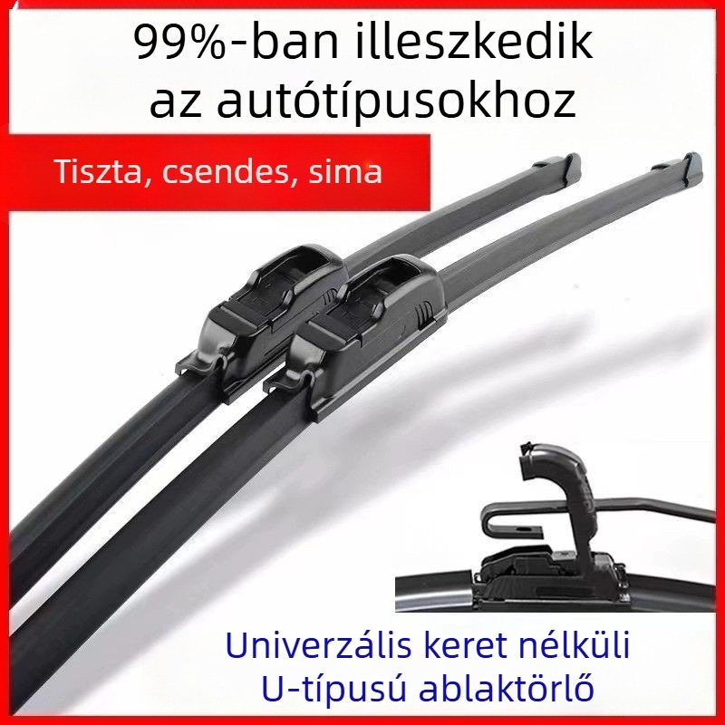 Keret nélküli ablaktörlőlap U‑alakú csatlakozóval, univerzális illeszkedés több modellhez, minőségi garancia.