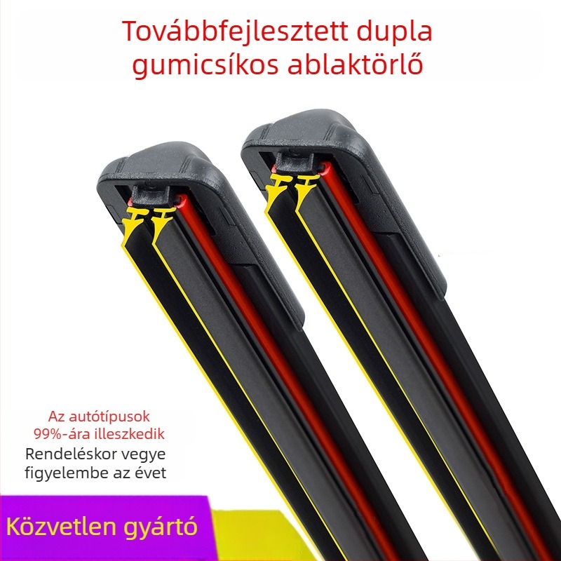 Kétoldalas gumiszínű ablaktörlő, univerzális autókhoz, csont nélküli kivitel, csendes működés