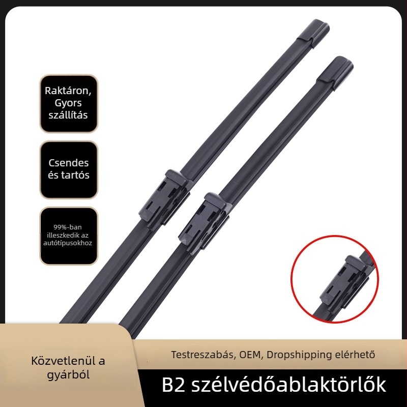B2 interfészű négyszögletes csatlakozású autóablaktörlő gumicsíkkal, kompatibilis különböző modellekkel, egyedi csomagolás