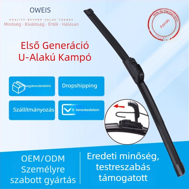 Autó ablaktörlő lapát, U- alakú keret nélküli, univerzális minden modellhez, modell 14-26, természetes gumi + magas széntartalmú acél, motorfeszültség 12-24V