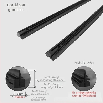 Szélvédő törlőszalag vas kerettel és gumírozott pengével, 6 mm és 8 mm